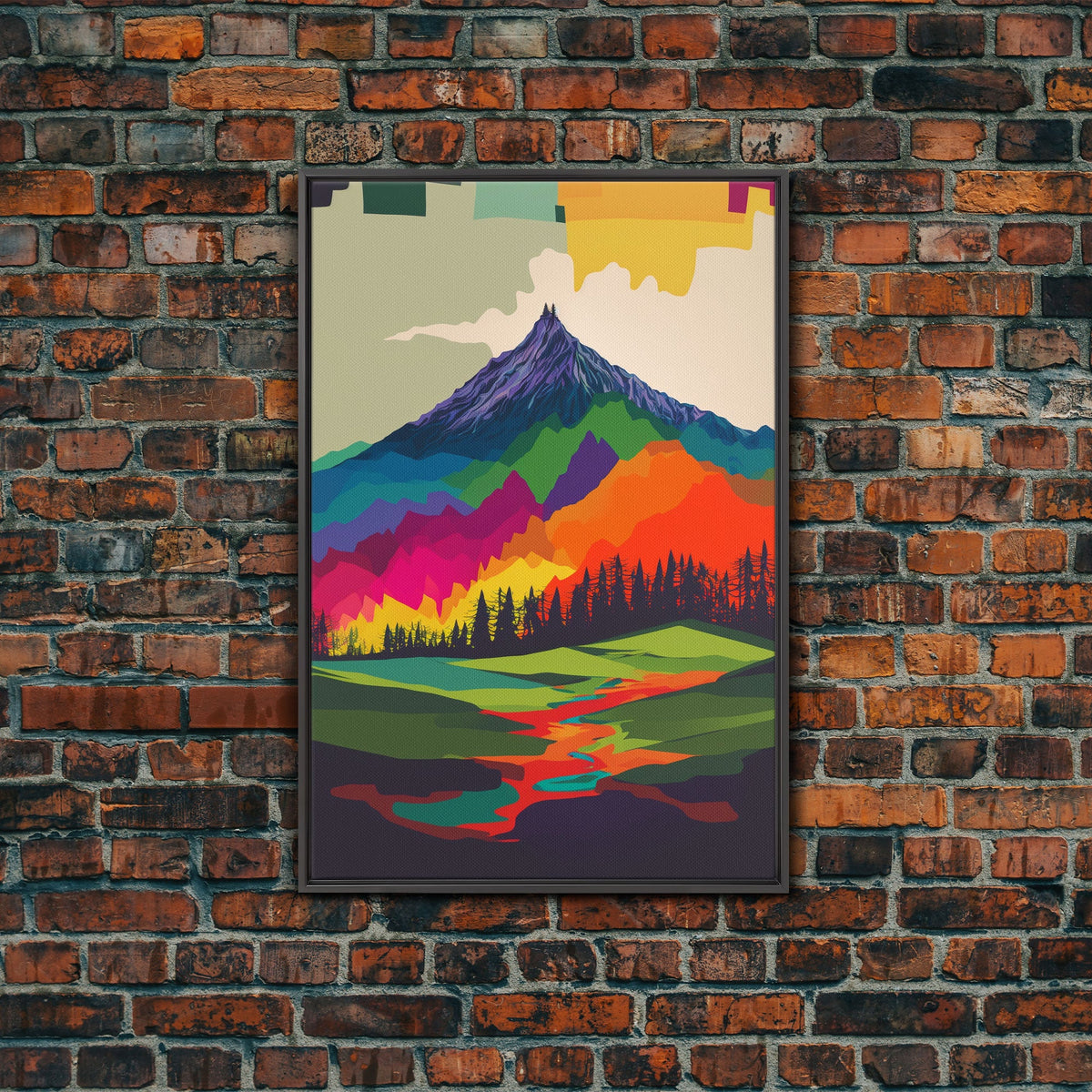 Surreal Rainbow Mountain Landscape, Framed Canvas Print, photo 2 of 9