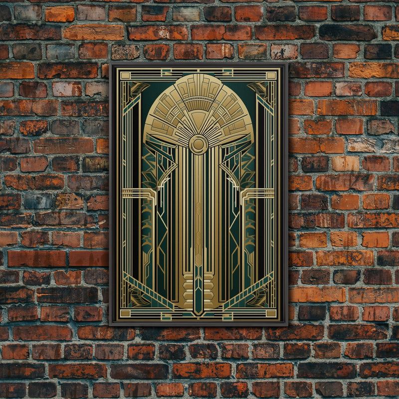 Art Deco Wall art | Framed Canvas Print | Art Deco | Gold & green art | Beautiful art | Midcentury Modern | Office decor | Stained glass art