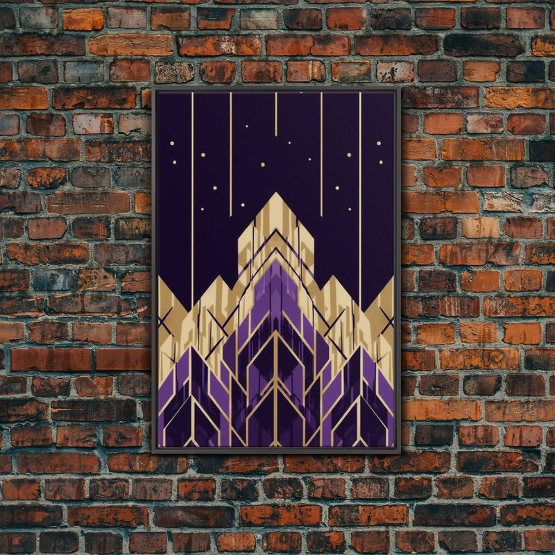 Art Deco Pattern Wall art, Framed Canvas Print, Art Deco, Gold & purple art, Canvas art, Abstract art, Office decor, Original painting