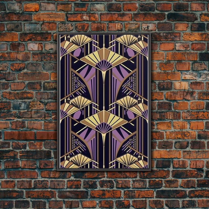 Art Deco Pattern Wall art - Framed Canvas Print - Art Deco - Stained glass art - Ornament art - Geometric art - Purple & gold art - Wall art