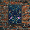 Midcentury Modern Wall art, Framed Canvas Print, Art Deco, Patterns art, Abstract nature, Blue & gold art, Lines art, Colorful painting