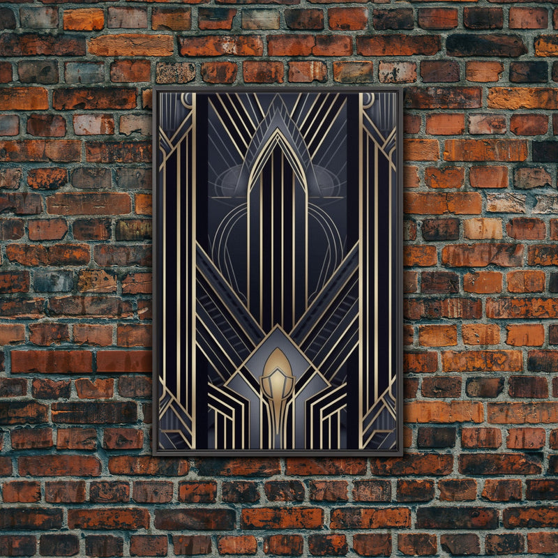 Art Deco Wall art, Framed Canvas Print, Art Deco, Gold & blue art, Guest room art, Midcentury Modern, Stained glass art, Original painting