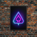 Glowing Neon Lights Pink Spades Wall Decor, Poker Wall Art, Cards, Minimalist Print, Wall Decor, Canvas Print, Wall Art, Framed Canvas