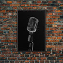 Silver Retro Microphone Wall Art, Mic Wall Art, Music Room Wall Art, Minimalist Print, Wall Decor, Canvas Print, Wall Art, Framed Canvas