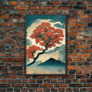Japanese maple tree canvas print, vintage style wall art, woodblock print style wall art, unique abstract wall art, tree art