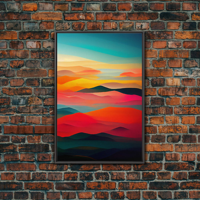 Art deco style clouds and sunset, midcentury modern art, canvas print, unique colorful wall art