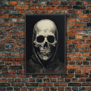 Skull Decor, Charcoal Drawing, Gothic Decor, Human Skull, Canvas Print, Wall Art, Vertical Art, Dark Wall Art, Moody Wall Art, Indie Art