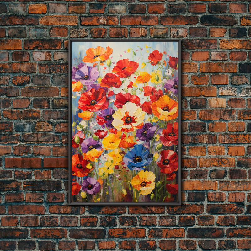 Wildflower Meadow, Poppies Print, Flower Art Print, Canvas Print, Wall Art, Vertical Art, Gifts For Grandma, Tiny House Decor, Wall Hanging