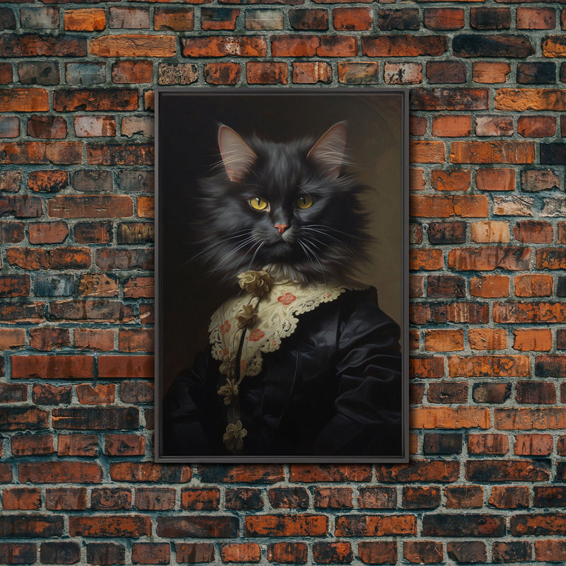 Victorian Cat Portrait, Funny Halloween Decor, Cute Cat Halloween Art, Framed Canvas Print