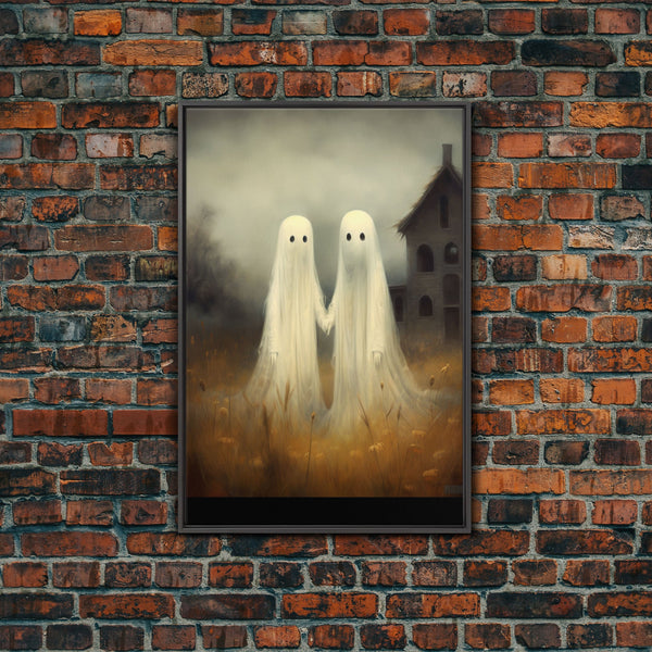 Country Ghosts Art Print, Halloween Art Print, Halloween Decor, Cute Ghosts in Field, Spooky Vintage Halloween, Wall Art, Framed Canvas, photo 2 of 9