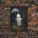 The Playground Ghost, Funny Halloween, Vintage Halloween Canvas, Framed Canvas Print, Cute Wall Art, Ghost On A Swing, Macabre Goth Art