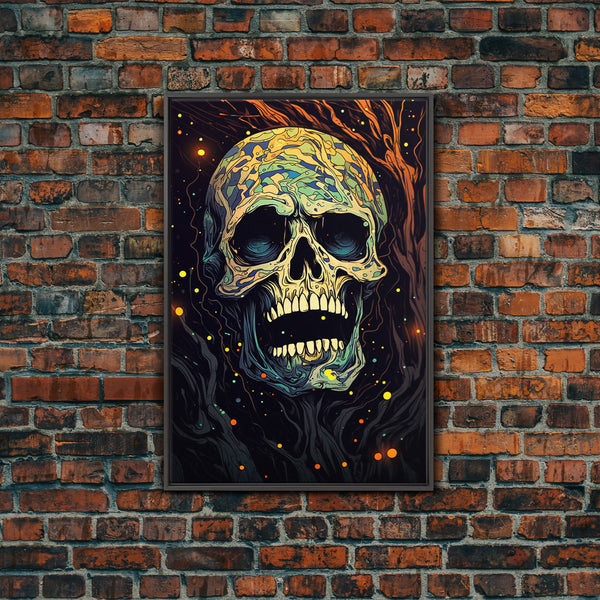 Cosmic Horror, Unique Halloween Gift Idea, Framed Canvas, Skull Painting, Pop Art Style Decor, Colorful Halloween Art, photo 2 of 9