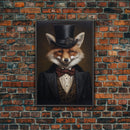 The Dapper Gentleman Business Fox, Framed Canvas or Canvas Print, Halloween Decor, Dark Academia, Funny Halloween Decorations