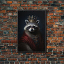 The King Of The Racoons, Framed Canvas Print Or Canvas, Victorian Animal Print Oil Painting, Funny Halloween Decor