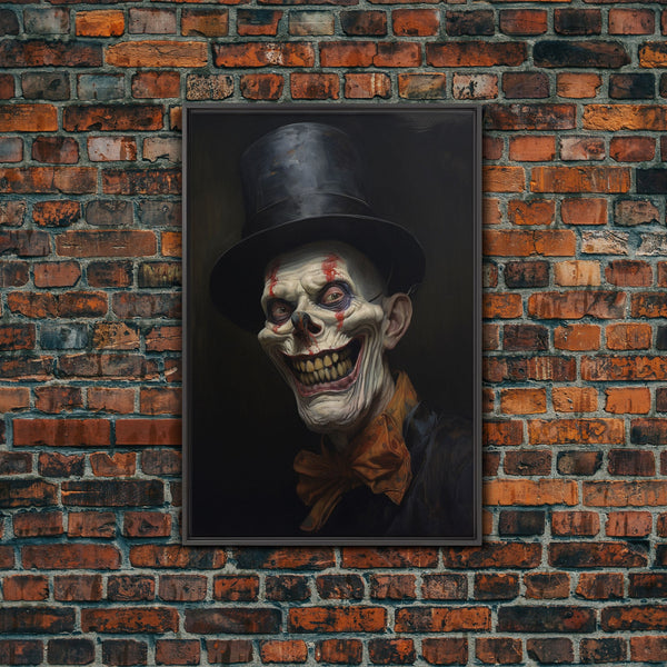 Creepy Clown Art Canvas Print, Victorian Horror Decor, Gothic Halloween Art, Framed Canvas, Halloween Canvas, Scary Wall Art, Unusual Decor, photo 2 of 9
