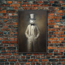 Ghost Wearing A Top Hat, Victorian Gentleman Ghost, Framed Canvas Print, Halloween Canvas Art, Unique Spooky Decor, Gothic Dark Academia Art
