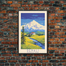 Denali National Park Travel Poster Print, Canvas Print Wall Art, Alaska Travel Art, Midcentury Modern Travel Decor, MCM Wall Art
