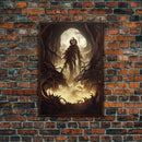 Haunted Scarecrow, Spooky Halloween Art, Framed Canvas Print, Ready To Hang Framed Wall Art, Living Room Wall Hanging