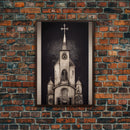 Gothic Church, Framed Canvas Print, Ready To Hang Framed Wall Art, Living Room Decor