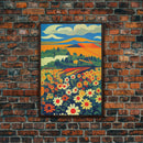 Surrealist field of daisy flowers, daisies, psychedelic art, Framed Canvas Print, Ready To Hang Framed Wall Art