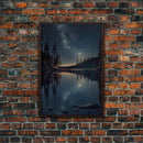 Landscape River Lake Water Night Sky Stars Trees Fine Art Print, Wall Decor, Wall Poster, Wall Art Print