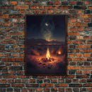 Primitive Art, Campfire under the stars, camping art, framed canvas print