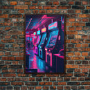 Game Room Decor, Framed Canvas Print, Synthwave Arcade, Boys Room, Gamer Gift, Gaming Wall Art, Video Game Posters, Teen Room