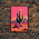 Mexico Cactus Art, Synthwave Pink Art, Framed Canvas Print, Southwest Saguaro Cactus Succulent Art, Western Decor