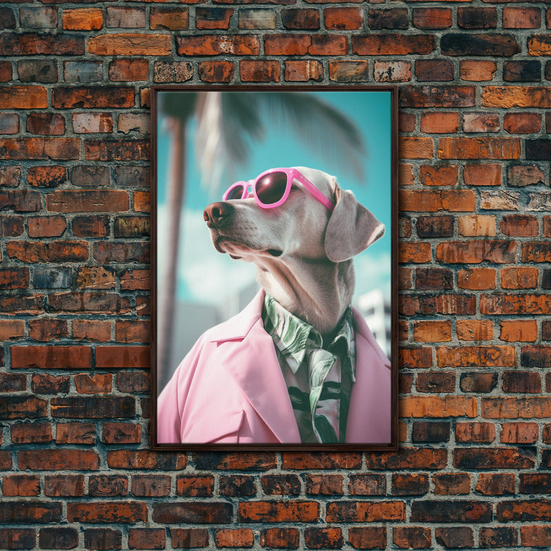 Weimaraner Wall Print, Dog Wall Art, Dog Sunglasses, Pink Suit, Funny Wall Art, Framed Wall Art, Framed Canvas, Wall Print, Wall Canvas