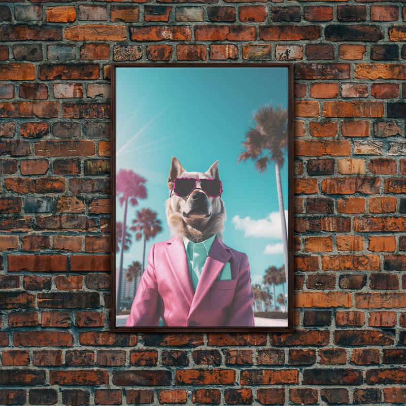 Akita Wall Print, Dog Wall Art, Dog Sunglasses, Pink Business Suit, Funny Wall Art, Framed Wall Art, Framed Canvas, Wall Print, Wall Canvas