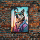 Shiba Inu Wall Print, Dog Art, Dog Sunglasses, Pink Teal Hoodie, Funny Wall Art, Framed Wall Art, Framed Canvas, Wall Print, Wall Canvas