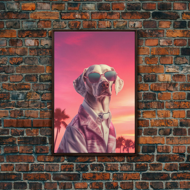 Weimaraner Wall Print, Dog Wall Art, Dog Sunglasses, Dog In Pink Suit, Funny Art, Framed Wall Art, Framed Canvas, Wall Print, Wall Canvas