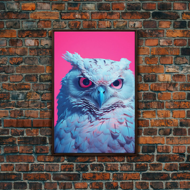 White Owl Wall Print, Animal Art Print, Bird Wall Art, Animal Portrait, Pink Art, Framed Wall Art, Framed Canvas, Wall Print, Wall Canvas