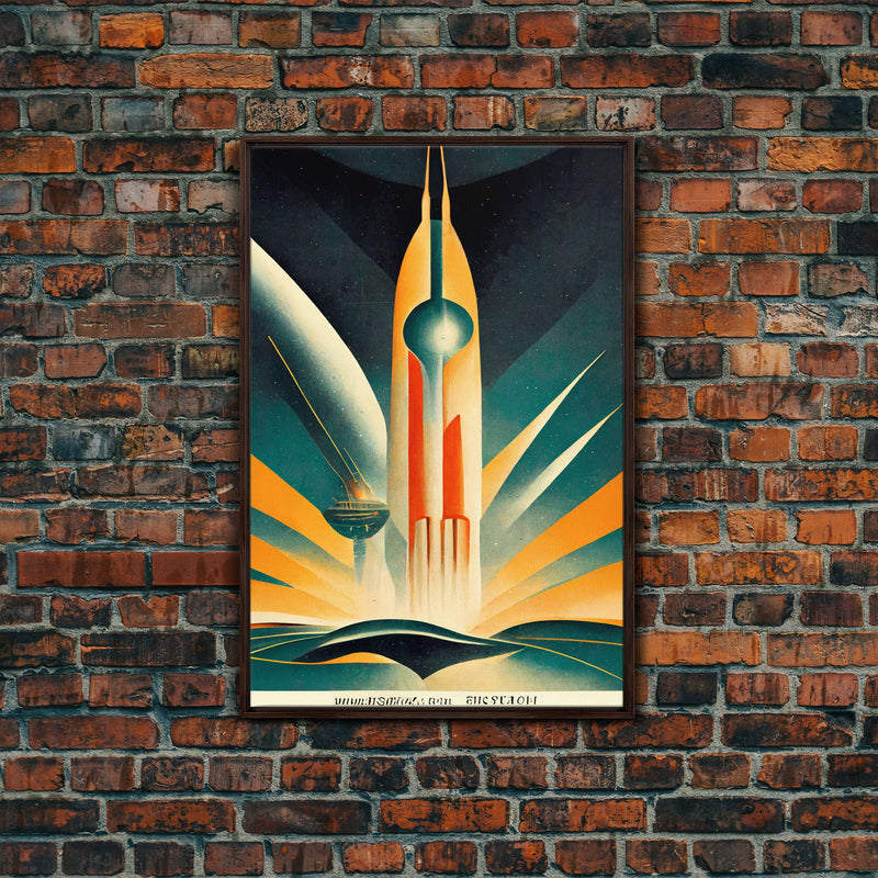 Art Deco Style Spaceship, Space Exploration, Science Fiction / SciFi Canvas Print, Ready to Hang Wall Art