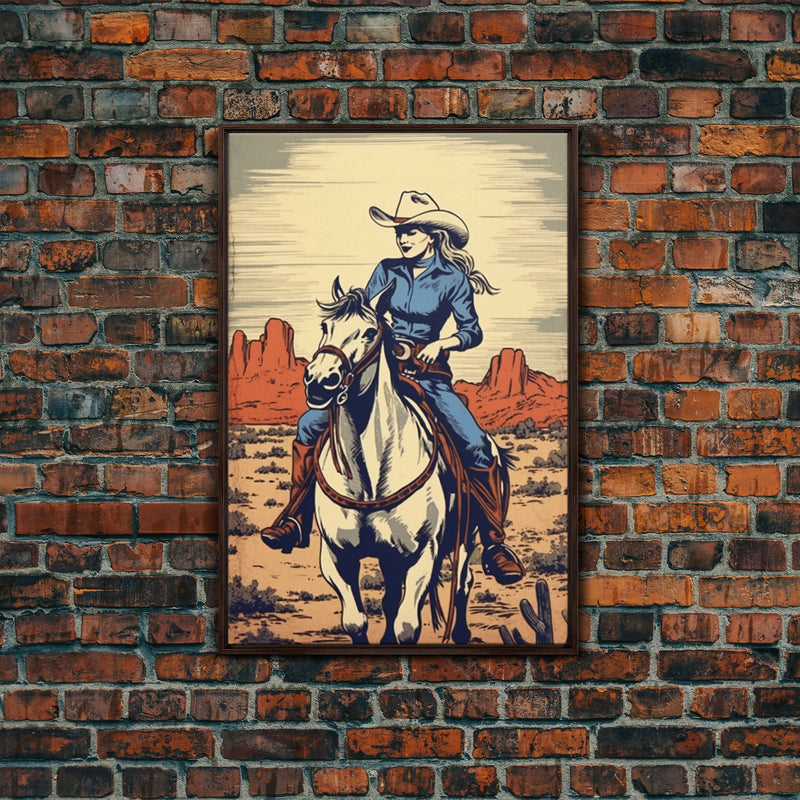 Western Cowgirl Art, 24x36 Canvas Print, Equestrian Wall Art, Cowboy Decor, Southwestern Art, Wild West Retro Decor, Western Comic Book Art