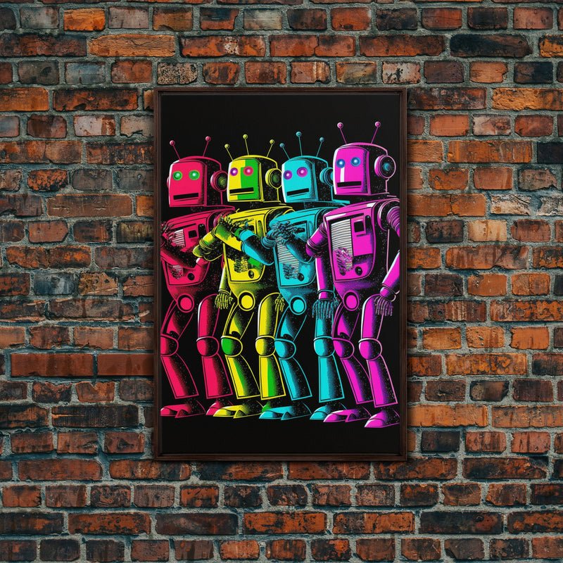 1950s Style Scifi Robot Art, Art Deco Scifi Poster Art on Canvas, Framed Canvas Print, Game Room Decor