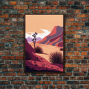 Midwestern Art, Minimalist Boho Style Desert Landscape, Framed Canvas Print