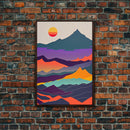 Scandinavian Inspired Pacific Northwest Art, Minimalist Boho Style Forest Landscape, Framed Canvas Art, Abstract Art, Purple Mountains