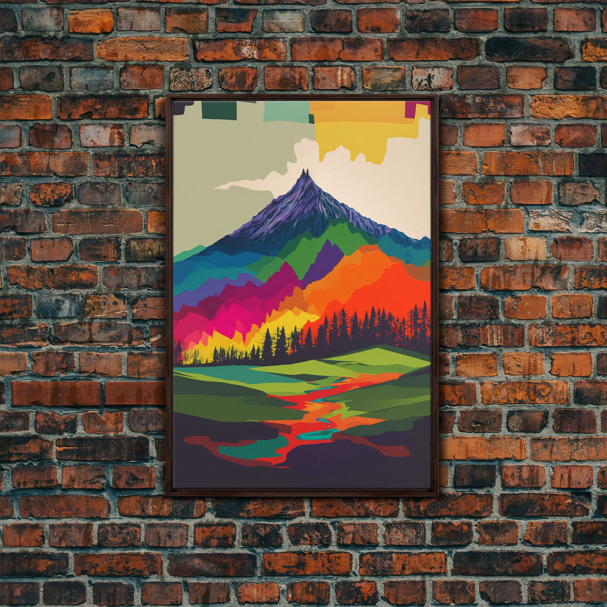 Surreal Rainbow Mountain Landscape, Framed Canvas Print, photo 3 of 9