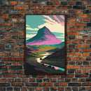 Retro Style Purple Mountain Landscape, Framed Canvas Print, MCM Style Art, Framed Wall Art, Wall Decor, Living Room / Guest Room Art