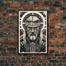 Grunge / Cyberpunk Odin, Norse Mythology, Wall Art, Framed Canvas Print, Futuristic Portrait of Odin