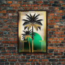 Boho Modern Frank Lloyd Wright-inspired Art Deco Canvas Print, Emerald Green and Gold Palm Tree, wall decor, wall art original, MCM Art