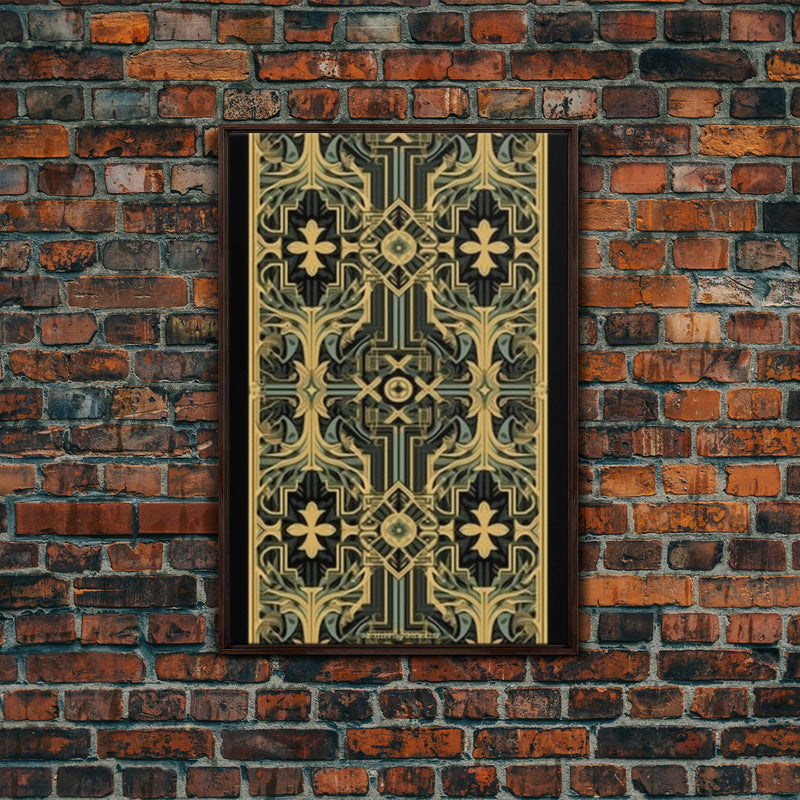 Art Deco Pattern Wall art, Framed Canvas Print, Art Deco, Gold & green art, Framed painting, Black colors, Wonderful art, 1920s Style Art