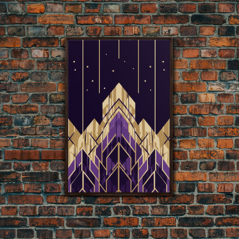 Art Deco Pattern Wall art, Framed Canvas Print, Art Deco, Gold & purple art, Canvas art, Abstract art, Office decor, Original painting