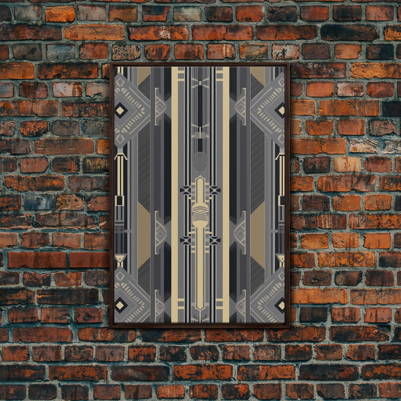 Art Deco Pattern Wall art - Framed Canvas Print - Art Deco - Abstract art - Gold & gray art - MCM Art - Original painting - Geometric art