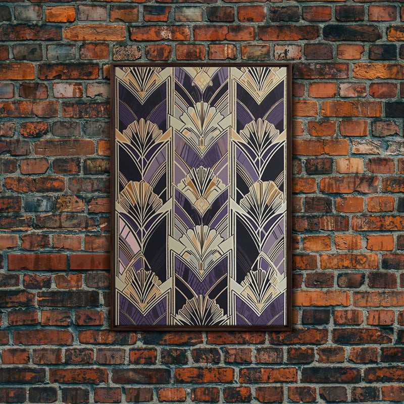 Art Deco Pattern Wall art, Framed Canvas Print, Art Deco, Pattern art, Yellow & purple art, Stained glass art, Abstract nature, Office decor