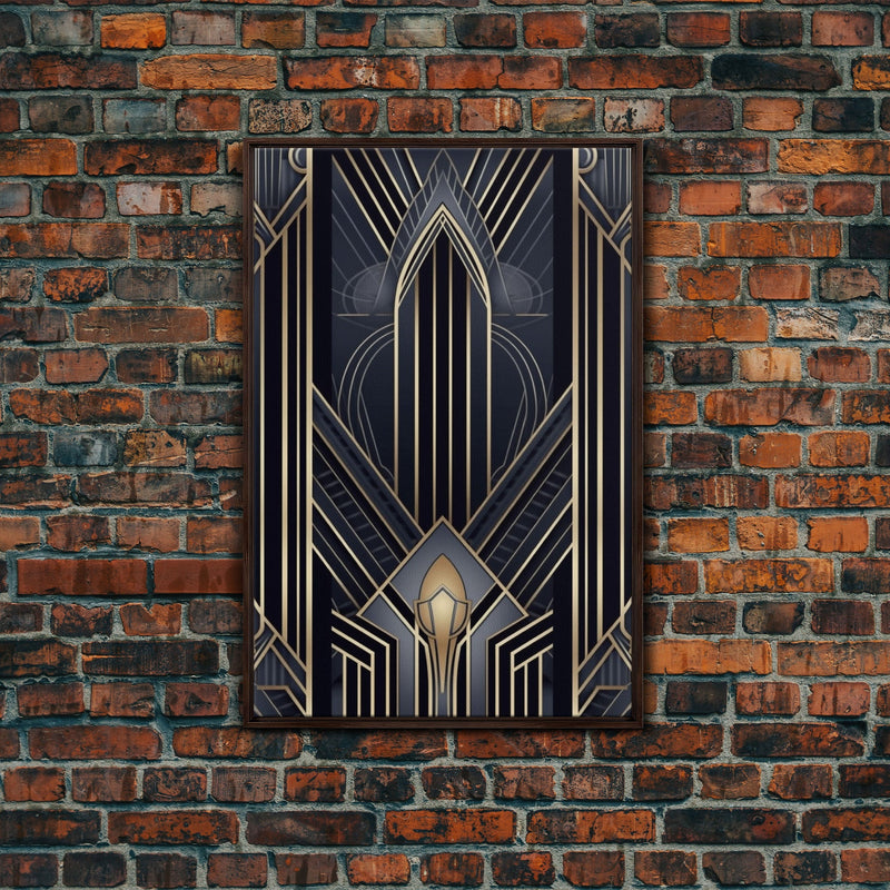 Art Deco Wall art, Framed Canvas Print, Art Deco, Gold & blue art, Guest room art, Midcentury Modern, Stained glass art, Original painting