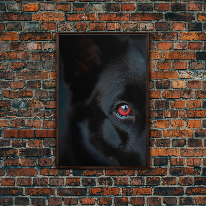 Animal Prints, Black Wolf With Red Eyes, Portrait Of A Wolf, Framed Canvas Print, Wolf Photography Art