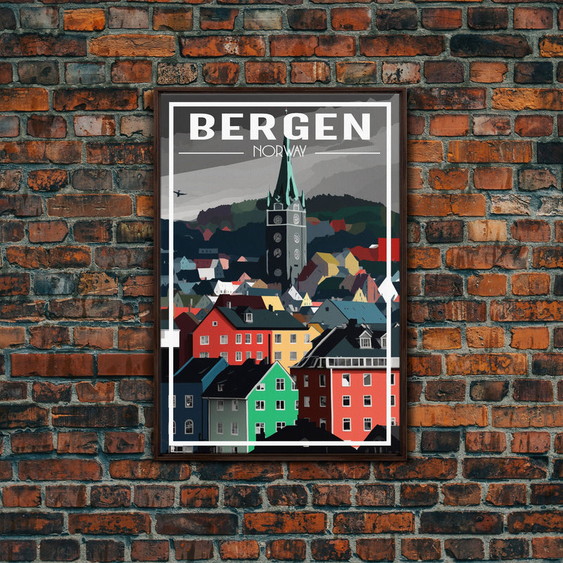 Bergen Wall Poster, NorwayPoster, Europe Wall Art, Norway Art Print, Travel Wall Print, Travel Poster, Travel Wall Art, Canvas Wall Print