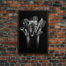 Kitchen Utensils Wall Art, Kitchen Wall Decor, Black And White, Minimalist Print, Wall Decor, Canvas Print, Wall Art, Framed Canvas